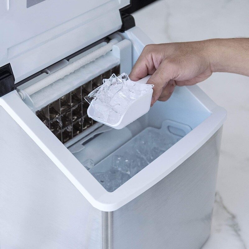 Newair-máquina de hielo de encimera plateada, máquina de hielo compacta automática, cubitos listos en menos de 15 minutos, fabricante de cubitos de hielo portátil