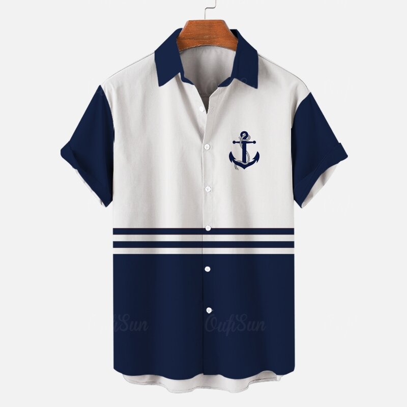 2024 camicia da uomo 3d Boat Anchor Stripe Print camicie hawaiane per uomo camicie Casual a maniche corte allentate abbigliamento oversize