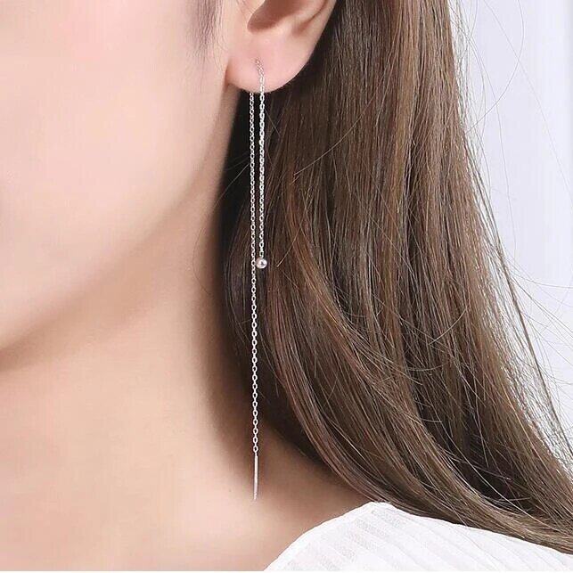 SOFTPIG Minimalist 925 Sterling Silver Dangle Drop Earrings For Women Fine Jewelry Glossy Bead Long Tassel Chain Pendientes