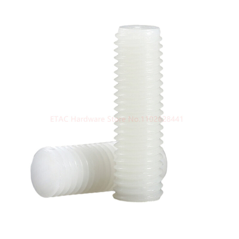 Branco Nylon plástico cabeça chata Grub parafuso de conjunto, isolado com fenda, Flat Point End, Nylon, M3, M4, M5, M6, M8, M10, M12