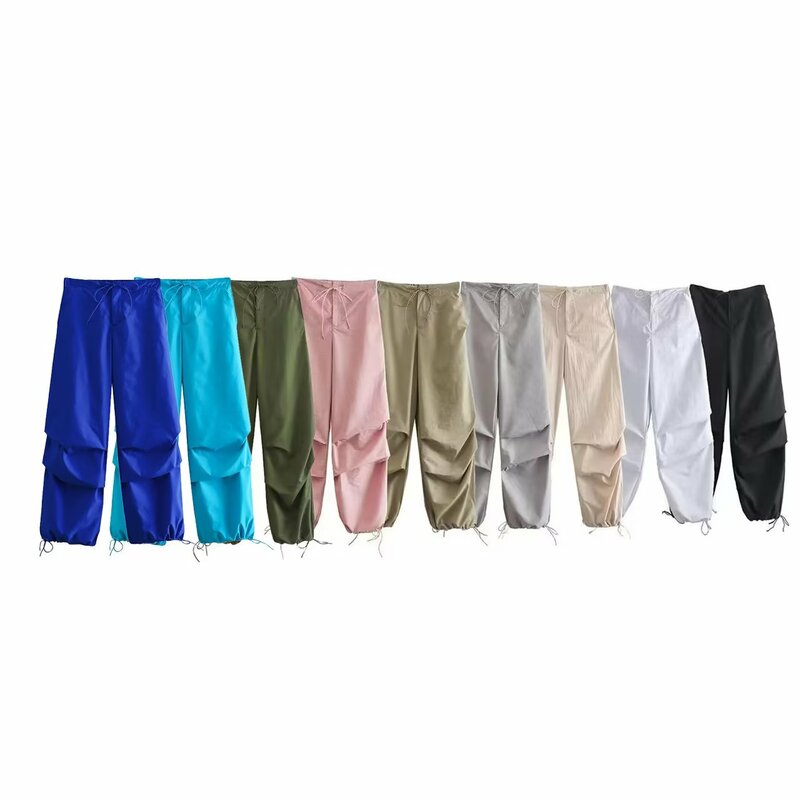 Calças de corrida com bolsos laterais para mulheres, calças femininas vintage de cintura alta, moda chique multicolorida, novo, 2023