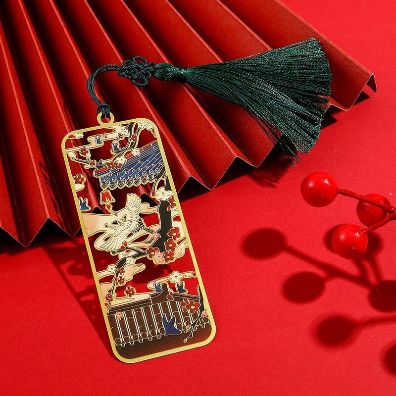 Marcapáginas ahuecado con borla colgante, estilo chino, marcador de lectura de Metal dorado