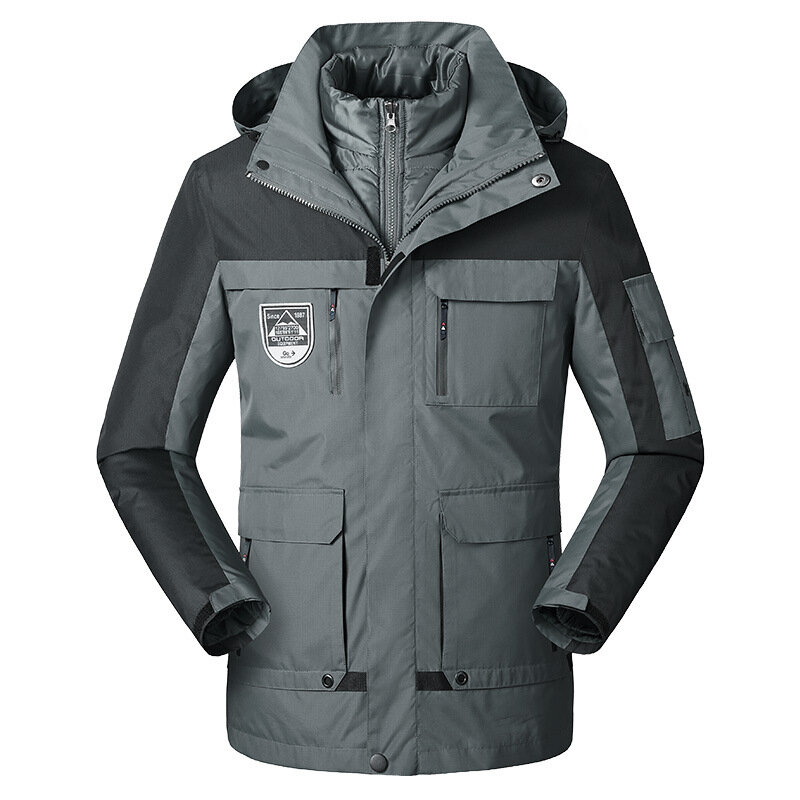 Men's Thick Warm Winter Down Jacket 3 in 1 New Fashion Outwear Patchwork Windproof Waterproof Hood Men Down & Parkas 5XL 6XL