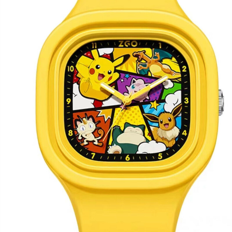 Новинка, детские часы Pikachu с квадратным силиконовым ремешком, цифровые наручные часы с мультяшной указкой, светящиеся часы для мальчиков и девочек, детские подарки на день рождения