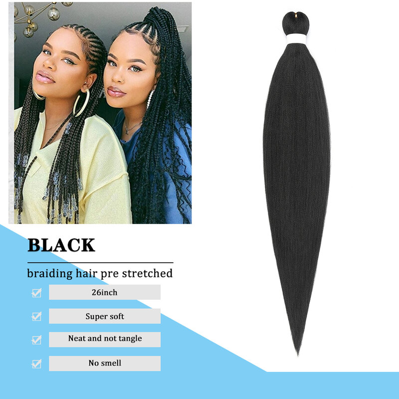 Pre-stretched Braids Hair 26'' Ombre Yaki Texture Braid Hair Extensions Professional Itch Free Hot Water Setting Synthetic Fiber