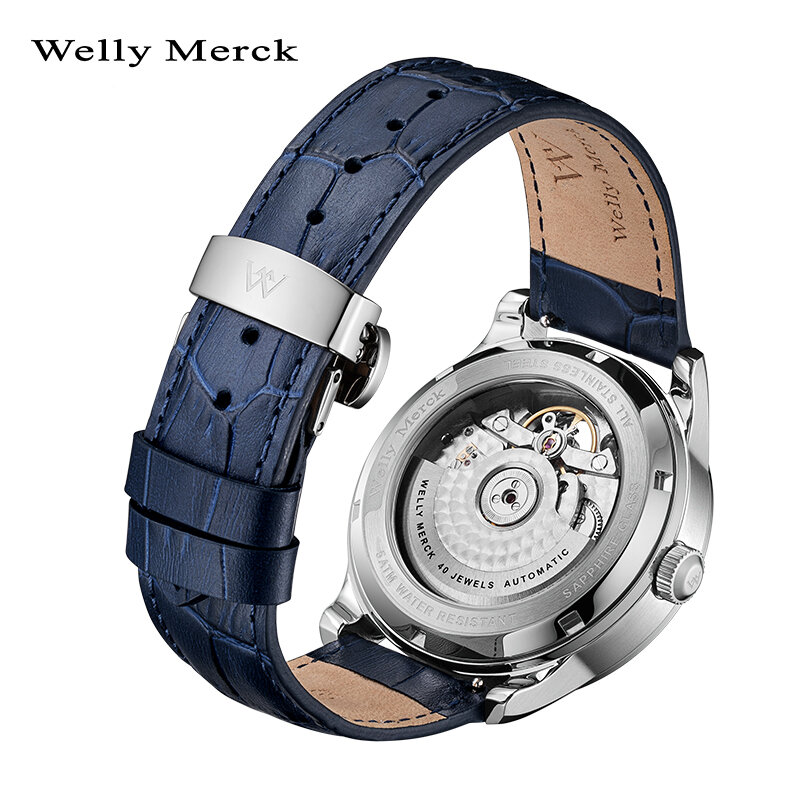 Relógio Automático Mecânico Welly Merck para Homem em Aço Inoxidável, Safira, Resistente à Água, Série de Pinturas a Óleo Noite Estrelada