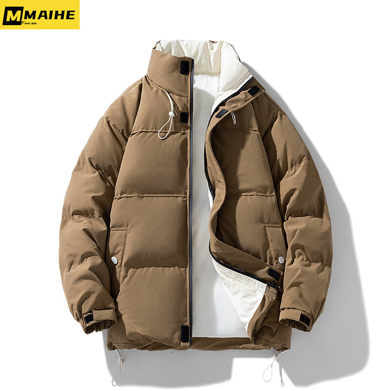 2023 nowa męska kurtka zimowa Maillard w stylu retro pogrubiona puchowa kurtka bawełniana koreańska wersja wiatroszczelnej kurtki narciarskiej z wysokim kołnierzem