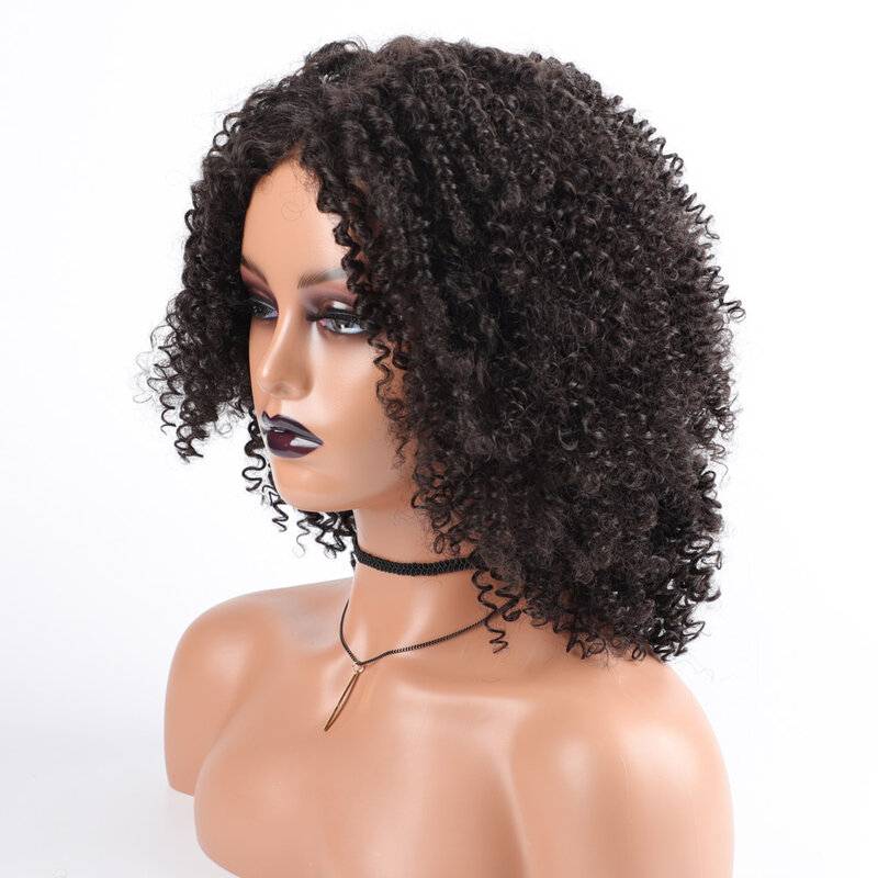 Jerry Curly Human Hair Blend Wigs With Swiss Lace Indian Non-Remy Curly Human Hair Blend Wigs For Women 4×4 Lace Curly Wig