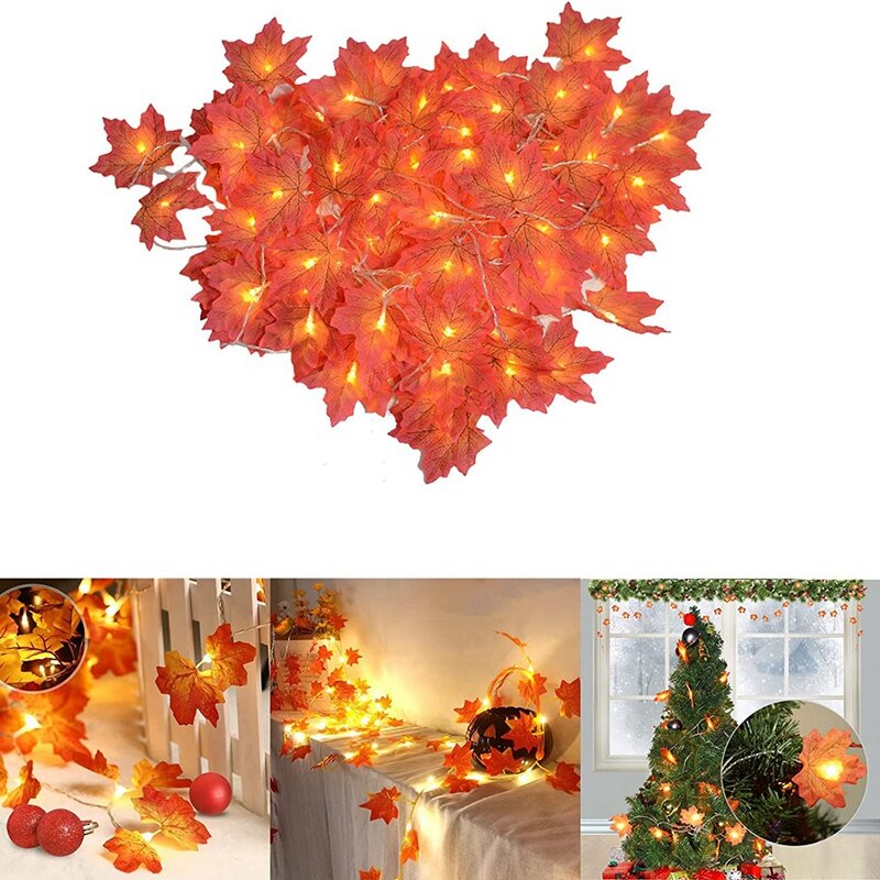 Осенние украшения для дома, гирлянда с кленовыми листьями, уличная гирлянда с питанием от батарейки для праздничного декора