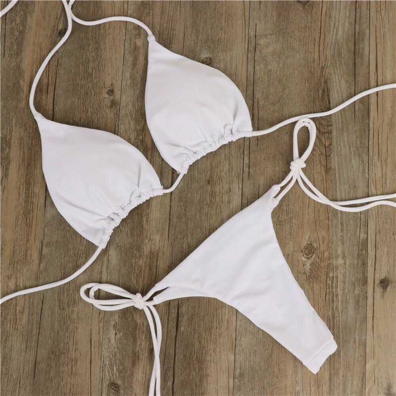 Letnie seksowne solidne Mirco zestawy Bikini damskie strona krawatowa stringi z kostium kąpielowy damski bandażem kostium kąpielowy brazylijski strój kąpielowy Biquini