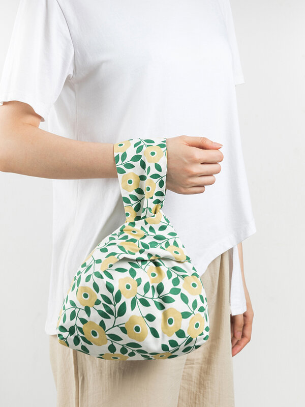 KOKOPEAS Eco Linen Wrist Knot Phone Pouch Shopping Reusable Top Handler Purse Small Walking Ladies Hand Bags