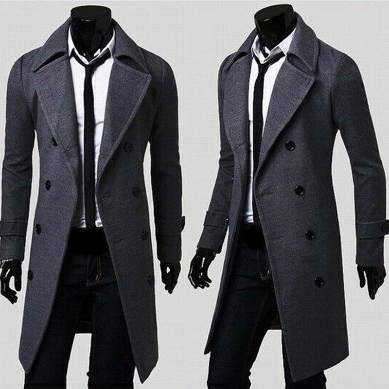Autumn Winter Men Slim Fit Jackets Double Breasted Button Lapel Coats Overcoat Windbreaker Warm Casual Men Jacket Trench