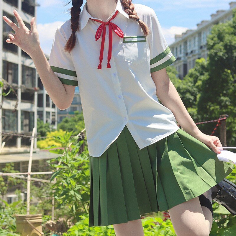 Japoński mundurek sukienka z krótkim rękawem garnitur japoński styl anime JK Top + plisowane spódnice styl College strój marynarski przebranie na karnawał