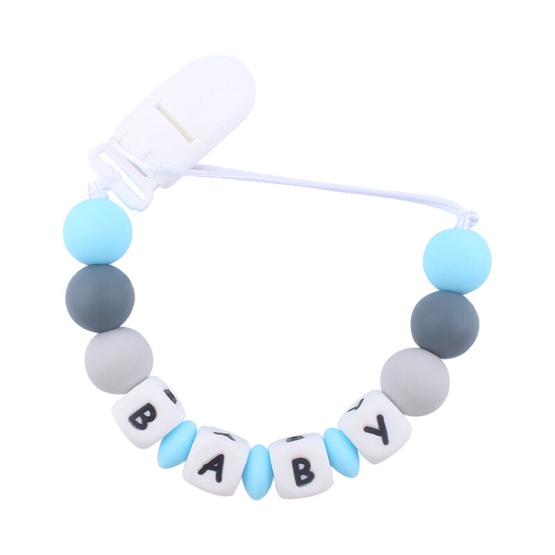 Cadenas de Clip para chupete con nombre personalizado para bebé, cuentas de silicona para recién nacido, soporte para pezones, juguete de dentición, regalo personalizado sin BPA