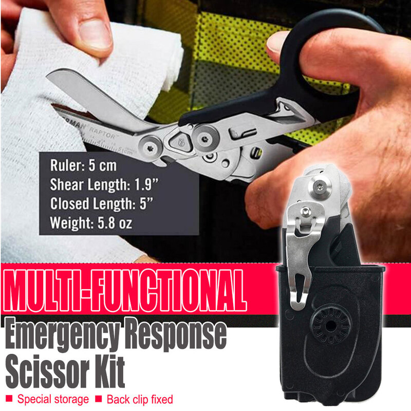 Multi-Functional Portable  Scissors Foldable Shears Ruler Cutting Window Breaker Wrench First Aid Outdoor Survival Kit