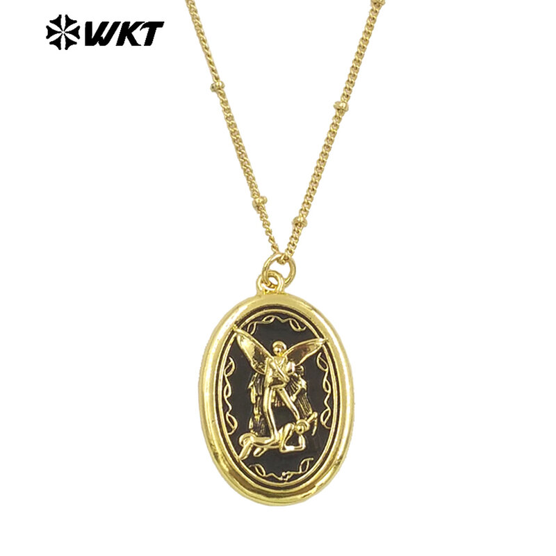 WT-MN988 grosir kalung malaikat pelindung perak berlapis emas mode dua warna tersedia untuk pria dan wanita