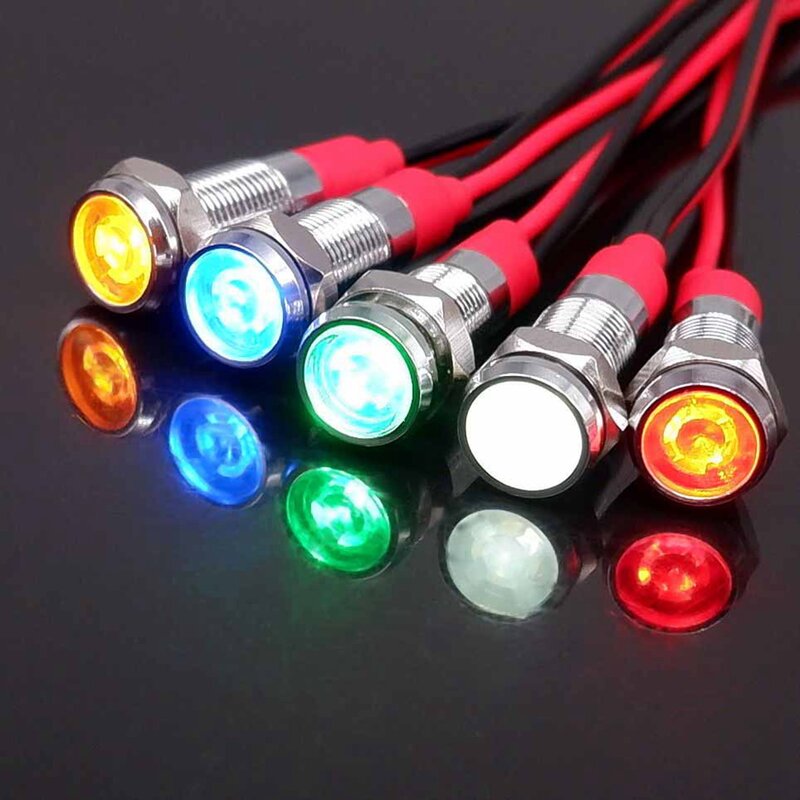 6mm Metal Power Indicator LED Signal Light Mini Indicator Light 3v 6v 12v 24v 110v 220v Red Orange Green Blue White