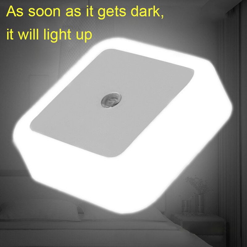 Lampu malam dengan sensor cahaya, colokan persegi untuk kamar mandi kamar tidur lorong tangga