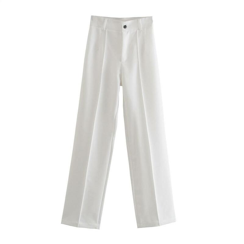 Pantalones anchos de cintura alta para mujer, traje informal liso, color blanco y negro, ropa de oficina, primavera y verano, 2022