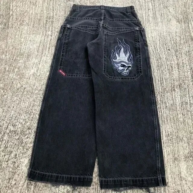 Bestickte gewaschene Jeans Reiß verschluss Spleißen amerikanische High Street Modemarke Retro Nische lose gerade Hosen
