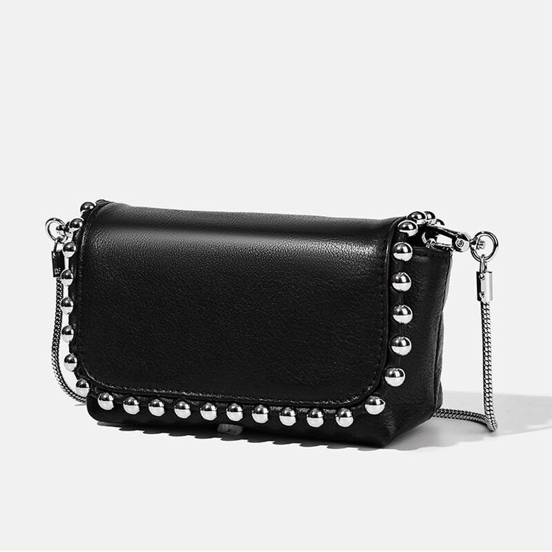 Small Design Genuine Leather Chain Small Square Bag 2023 New High Quality Cowhide Beaded Handbag Crossbody Bag for Women