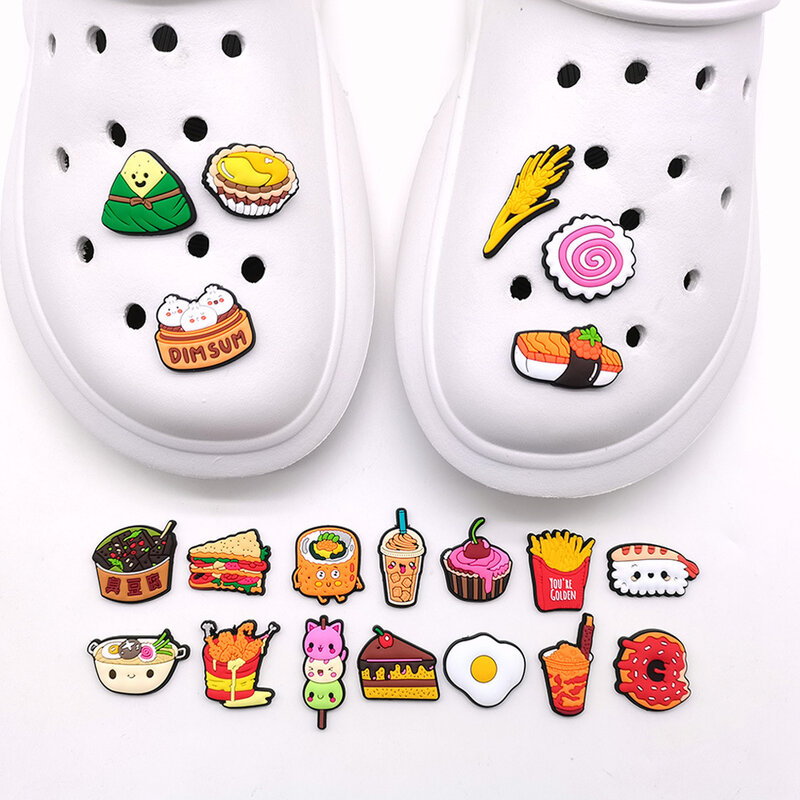 New 1pcs jibz Cute food Eggs Shoe Charms Cartoon DIY croc clogs Aceessories for garden Sandals pins Decorate kids girls Gifts