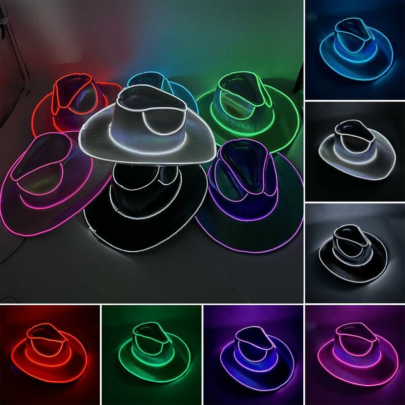 Bezprzewodowy Disco świecące Led panna młoda kapelusz kowbojski kolorowe świecące lekki wieczór panieński Hip Hop migający Neon Western kapelusz kowbojski