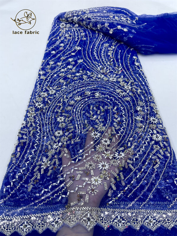Tela de encaje con cuentas 3D bordadas en francés, tejido de lentejuelas nigerianas africanas para vestido de fiesta de boda, alta calidad, 2024