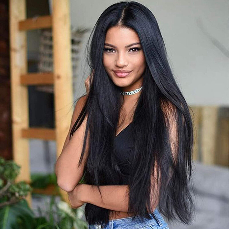 New Models Long Straight Hair with Slanted Bangs Woman Heat-resisting Chemical Fiber Wig High Temperature Filament Long Hair