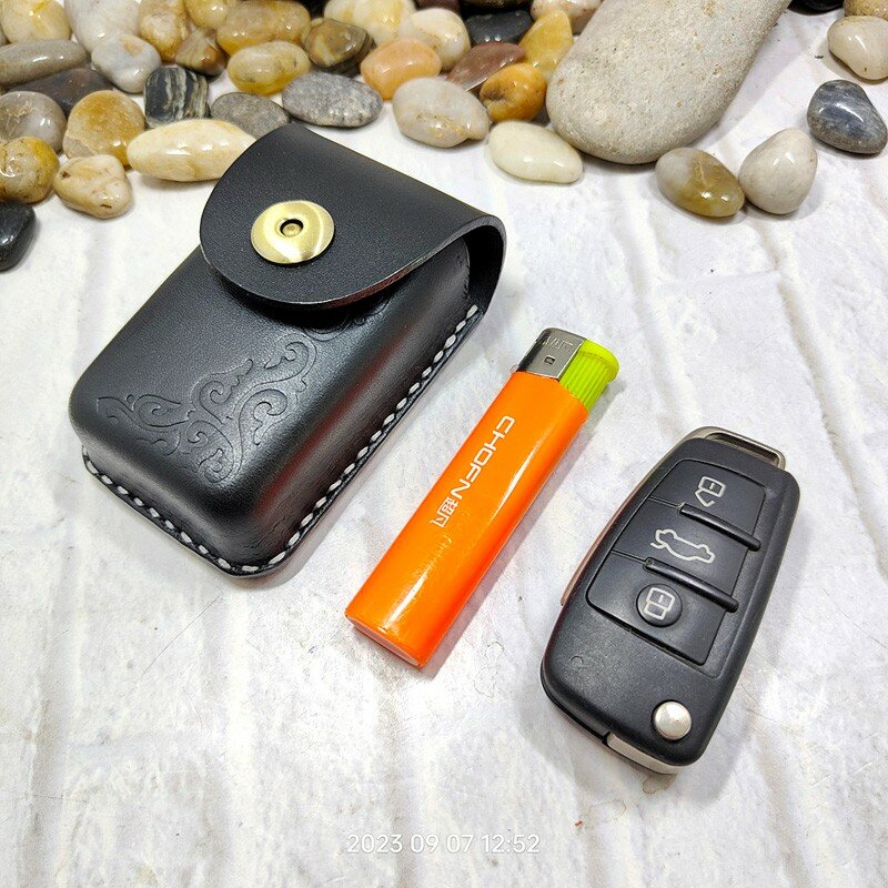 L-size Blongk tas pinggang tempat kunci mobil Universal casing kunci mobil Paket selubung kulit asli buatan tangan disesuaikan pria DFD