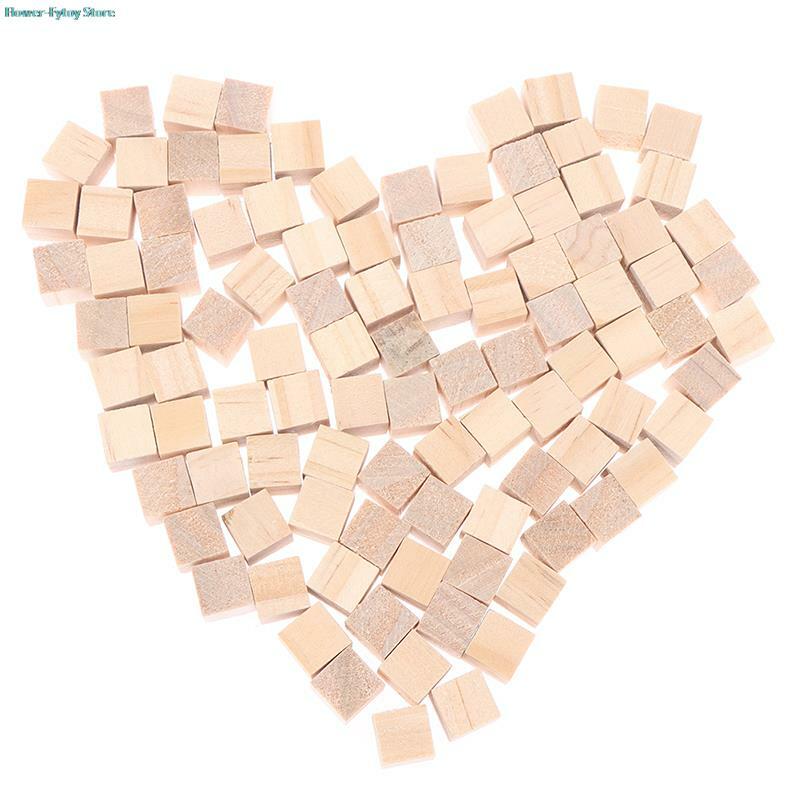100pcs Mini Unfinished Blank DIY Wooden Square Blocks 1cm Wood Solid Cubes for Woodwork Craft Kids Toy Puzzle Making Material