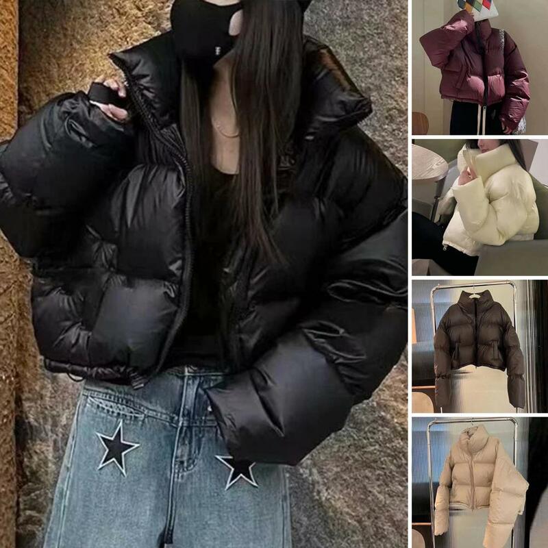 Casaco feminino de algodão impermeável, jaqueta feminina, jaqueta acolchoada grossa, fechamento de zíper suave, proteção para o pescoço, térmica, outono, inverno
