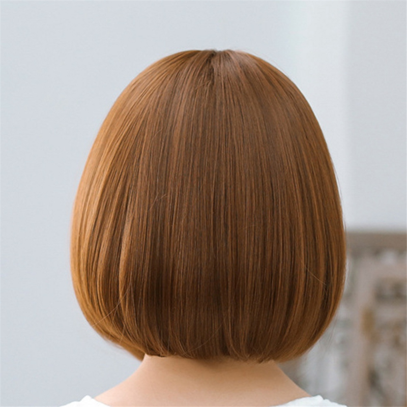 Peluca Bob Bobo con flequillo para mujer, pelo corto de aspecto Natural, color marrón claro, versión coreana diaria