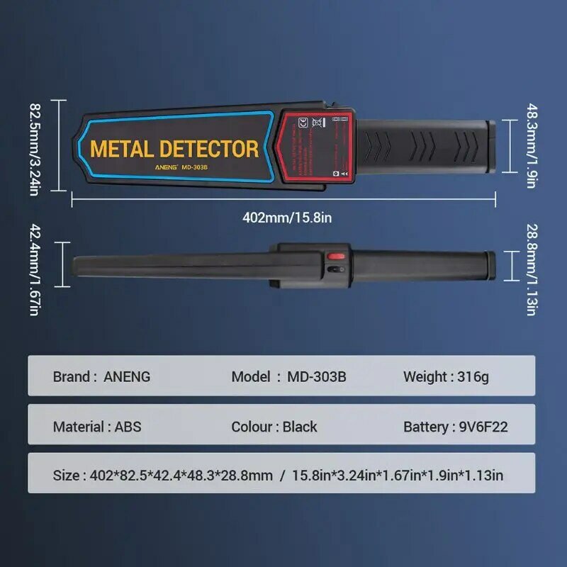 소형 휴대용 금속 탐지기 지팡이, 전문 검사 스캐닝 장비, MD303B, 보안 스캐너