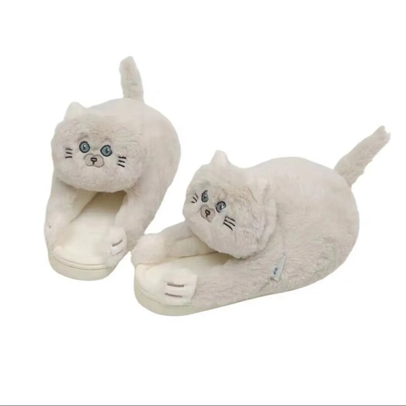 Girls Designer Cat Furry Slippers Funny Home Fluffy Slides Female Indoor Floor Kawaii Shoes Slippers Cute Cat Slippers 2022 News
