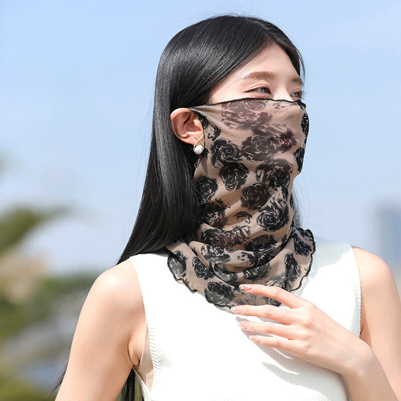 Ice Silk Sunscreen Long Neck Full Face Mask, Proteção UV, Esportes ao ar livre, Caminhadas, Montando Máscara Respirável, Verão