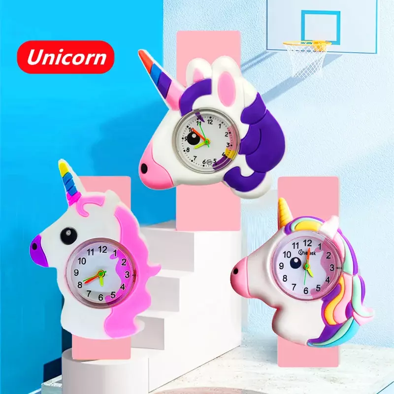 Cartoon Panda Unicorn Watch Kids Cognitive Time Toy Green Turtle Slap Bracelet 1-16 Years Old Children Watch Boy Girl Clock Gift