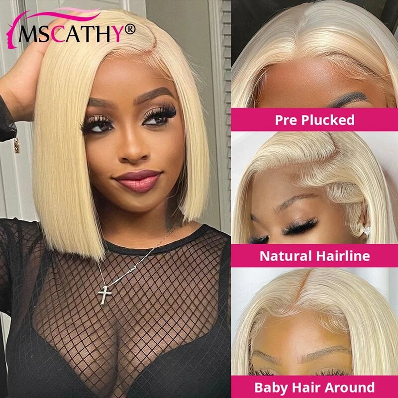 Blonde Remy Human Hair Short Bob Wig Ombre Honey Glueless Transparent HD Lace #4T613 Pixie Cut 13x4 Frontal Wigs Ready To Wear