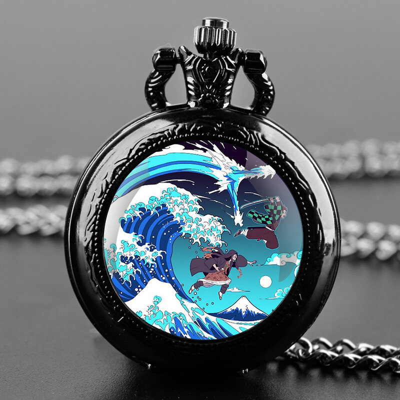 Jujutsu Kaisen Demon Slayer reloj de bolsillo de cuarzo para hombres y mujeres, colgante, collar, cadena, encanto, reloj, regalos de joyería