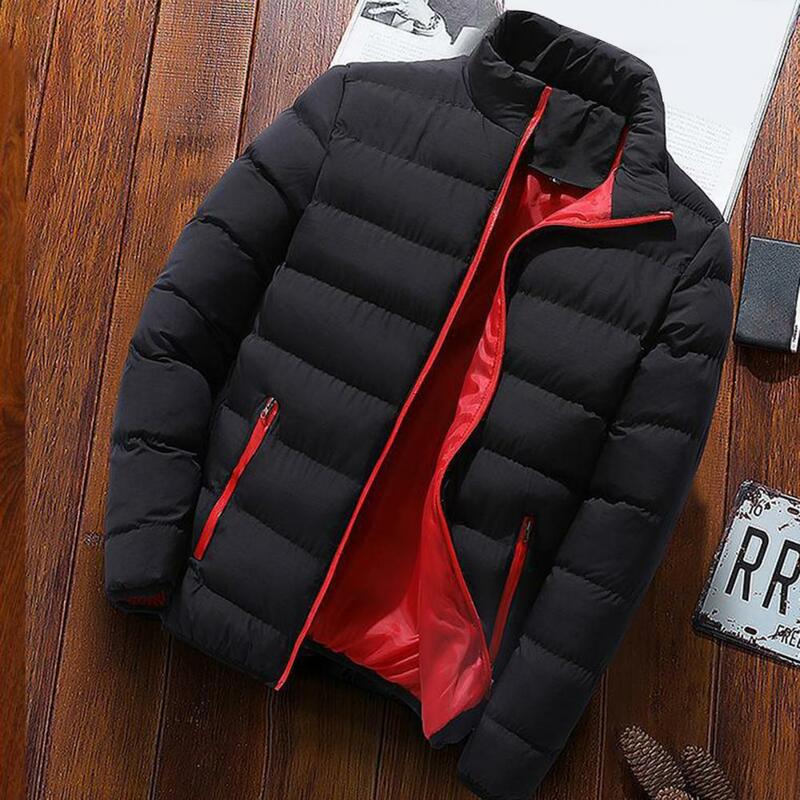 Accogliente giacca con tasche con cerniera alla moda autunno inverno uomo parka colletto alla coreana per l'uso quotidiano