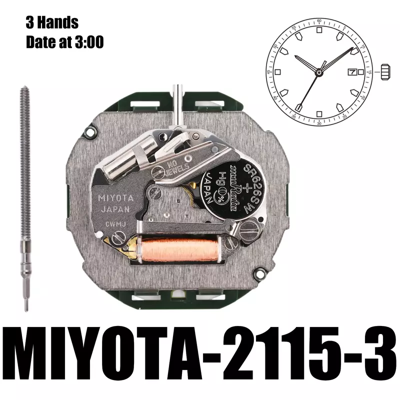 Кварцевый механизм Miyota 2115, Japona 2115-3, запчасти для часов, ремонтные аксессуары с индикацией даты, календарем, японским механизмом