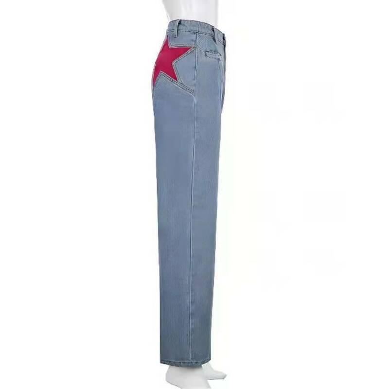 Vintage Star พิมพ์สูงเอวกางเกงยีนส์ผู้หญิง Harajuku 90S Aesthetic Denim ยาวกางเกงสุภาพสตรี Streetwear ชุดกางเกงผู้ชายขาสามส่วน