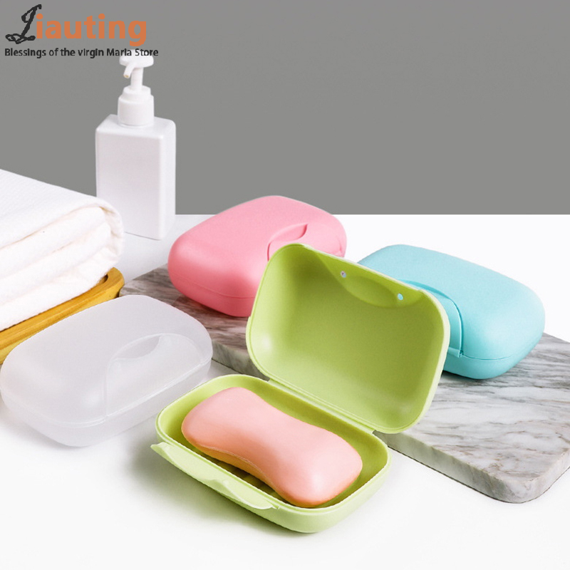 1PC Portable Soap Dishes Soap Holder Container Bathroom Acc Travel Home Plastic Soap Box With Cover Small/big Sizes Candy Color