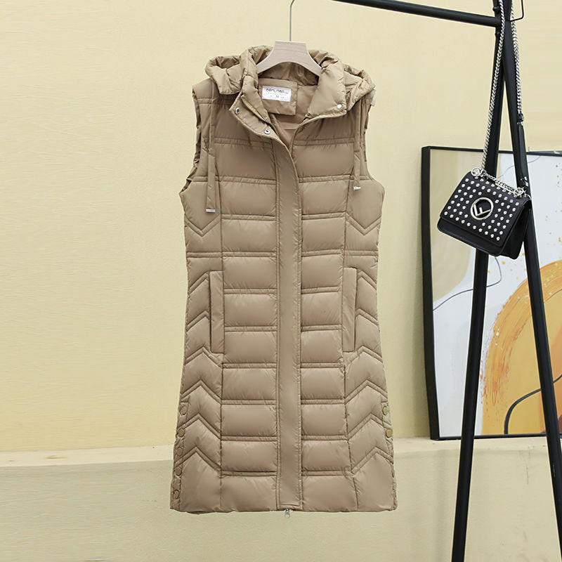 Chaleco de algodón de plumón para mujer, camiseta sin mangas ajustada con capucha para ocio, otoño e invierno, novedad
