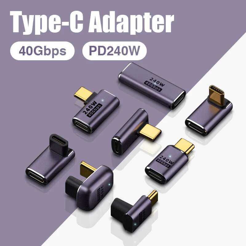 맥북용 USB 4.0 PD 충전기 커넥터, 고속 USB C OTG U자형 직선 각도 수-암 어댑터, 240W, 8K, 60Hz, 40Gbps