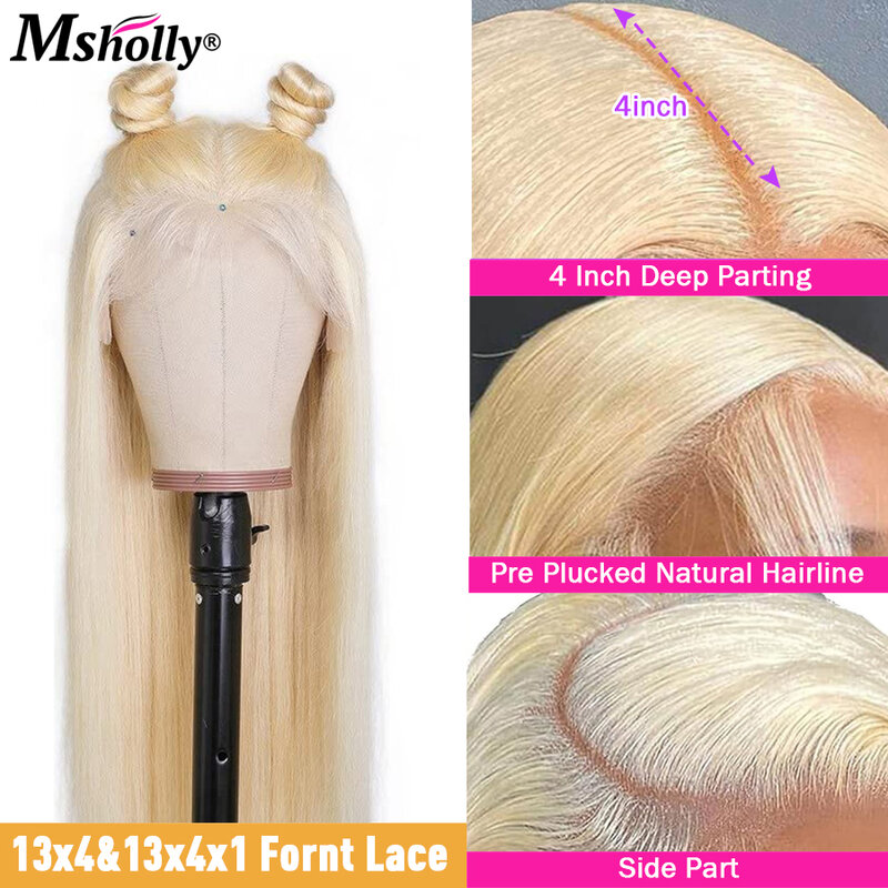 Honey Blonde Bone Straight Lace Front Wig para Mulheres, Pré Arrastado, Remy Brasileiro, HD Transparente Lace Frontal, Perucas de Cabelo Humano, 613