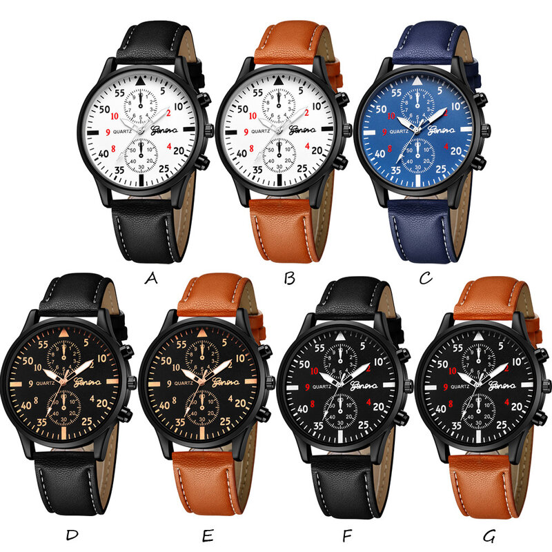 Fashion Men's Leather Military Alloy Analog Quartz Wrist Watch Business Watches High Quality Elegant Man Watch Big Dial Watch