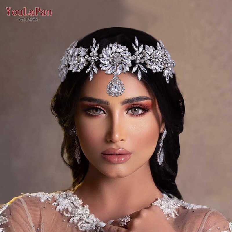 TOPQUEEN HP440 Bohemian Forehead Bridal Headband Rhinestone Crown for Women Wedding Hair Accessories Vintage Crystal Headdresses