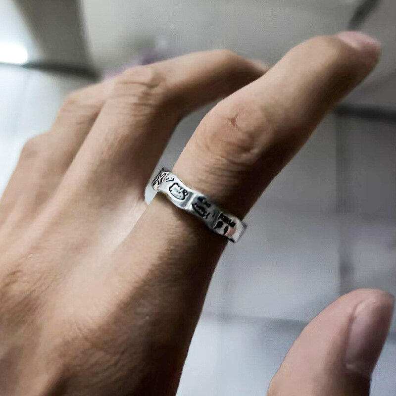 Anéis minimalistas ondulados para mulheres, anéis dos desenhos animados, anel Sanrio Kitty Pochacco, jóias Graffiti, acessórios de festa, moda