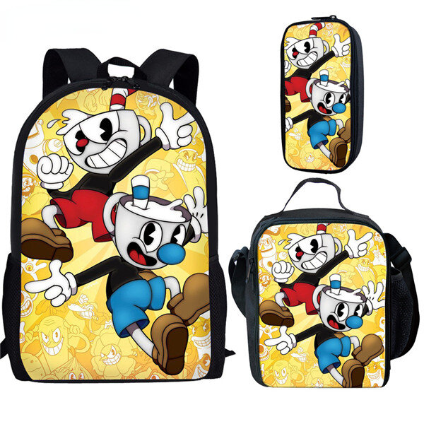 Classic Fashion Funny Cuphead 3D Print 3pcs/Set pupil School Bags Laptop Daypack Backpack Lunch bag Pencil Case